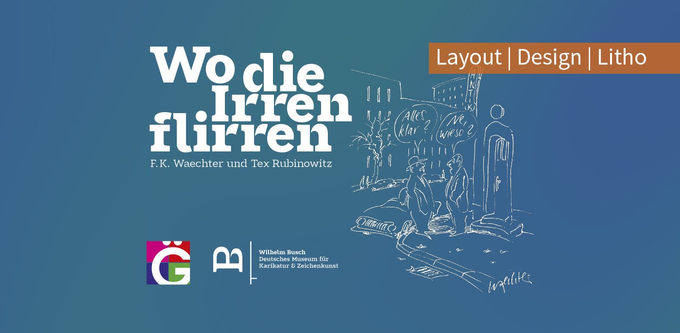 Deutsch: Buchcover „Wo die Irren flirren" von F.K. Waechter und Tex Rubinowitz, veröffentlicht vom Wilhelm Busch Deutsches Museum für Karikatur & Zeichenkunst. Layout, Design and Litho von SchwabScantechnik. English: Book cover "Wo die Irren flirren" by F.K. Waechter and Tex Rubinowitz, published by Wilhelm Busch Deutsches Museum für Karikatur & Zeichenkunst. Layout, Design and Litho by SchwabScantechnik.